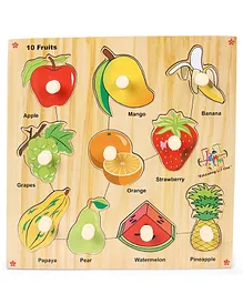 Kinder Creative Wooden 10 Fruits With Knobs Puzzle - Multicolor