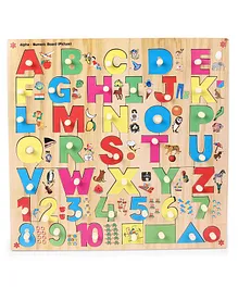 Kinder Creative Wooden Alpha-Numeric Board With Knobs Puzzle - Multicolor
