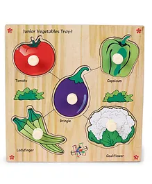 Kinder Creative Wooden Junior Vegetables With Knobs Puzzle - Multicolor