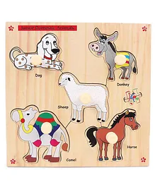 Kinder Creative Wooden Junior Domestic Animals With Knobs Puzzle - Multicolor