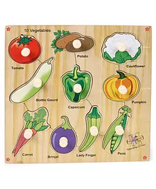 Kinder Creative Wooden 10 Vegetables With Knobs Puzzle - Multicolor