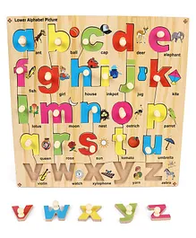 Kinder Creative Wooden Lower Alphabet With Knobs Puzzle - Multicolor