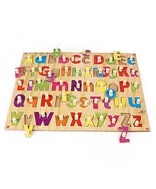Kinder Creative Wooden Combined Capital & Lower Alphabet With Knob Puzzle - Multicolor
