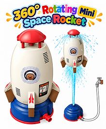 NEGOCIO 360° Rotating Mini Plastic Space Rocket Garden Toy, launches onto lawn to create a water curtain, outdoor children's water play toy- PACK OF 1 - COLOR MAY VARY