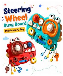 NEGOCIO Dinosaur Steering Wheel Busy Board for Preschoolers - Montessori Multifunctional Learning & Fine Motor Skills Activity Board - Travel Toy- PACK OF 1 - COLOR MAY VARY