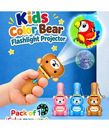 NEGOCIO Kids Color Bear Flashlight Projector - 48 Pattern Include Vehicles, Dinosaurs, Animals, 26 Letter Educational Learning Bedtime Night Light for Kids- PACK OF 1 - COLOR MAY VARY