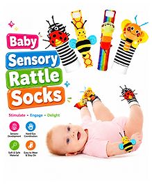 NEGOCIO Wrist Rattle & Foot Finder Socks for Newborn Babies 0 to 24 Months Soft Sensory Development Toy Set for Infants High Contrast Baby Toys 4 Pcs- 1 Set