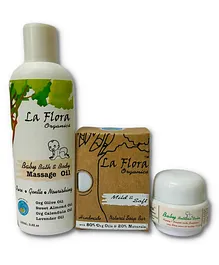 Flora Baby-Special Baby Bath care combo-Mild & Soft Soap bar, Baby Oil & nappy rash balm.
