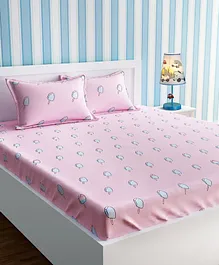 Urban Dream Bed Sheet With Pillow Cover Set Ice Cream Print - Pink