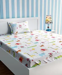 Urban Dream Bed Sheet With Pillow Cover Set Sketch Print - White 