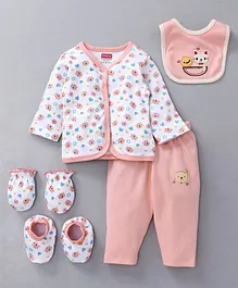 Babyhug Clothing Gift Set Animal Embroidery Peach White - 5 Pieces