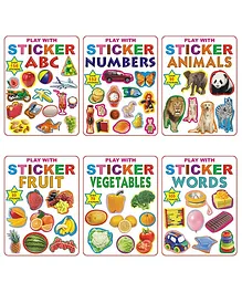 Dreamland Play With Sticker 6 Books Pack for Children - ABC, Numbers, Animals, Fruit, Vegetables, Words