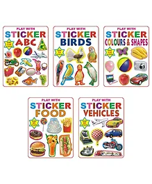Dreamland Play With Sticker 5 Books Pack for Children - ABC, Birds, Colours & Shapes, Food, Vehicles