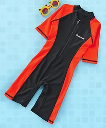 Rovars Half Sleeves Legged Swimsuit - Black Orange