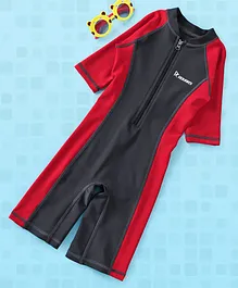 Rovars Half Sleeves Legged Swimsuit - Black Red