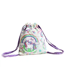 Silverlinen Quilted Cotton Drawstring Bag Unicorn and Rainbows Print Mullticolor - 11 Inches