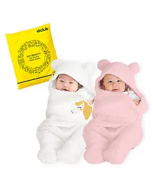 My Newborn Double Layer Hooded Swaddle Wrapper Pack of 2 - Pink & White