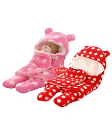 My Newborn Double Layer Hooded Wearable Blanket Pack of 2 - Pink & Red