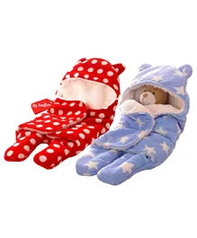 My Newborn Double Layer Hooded Wearable Blanket Pack of 2 - Red & Blue