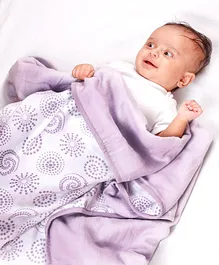 Kaarpas Premium Organic Cotton Muslin 3 Layered Quilt Blanket with Charming Patterns of Circles Large - Pastel Purple