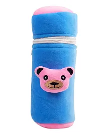 Ole Baby Velvet Bottle Cover Bear Motif - Blue & Pink