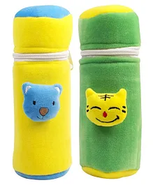 Ole Baby Velvet Feeding Bottle Covers With Animal Motifs Yellow Green Set of 2 - Fits 500 ml
