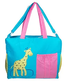 Ole Baby Cotton Diaper Bag Giraffe Embroidery - Blue