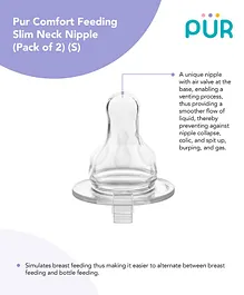 Pur Comfort Feeding Slim Neck Nipples Small Size Pack of 2 - Transparent