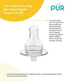 Pur Comfort Feeding Slim Neck Nipples Medium Size Pack of 2 - Transparent