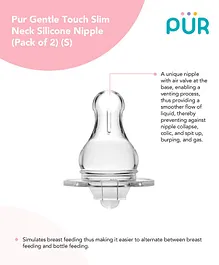 Pur Gentle Touch Slim Neck Nipples Small Size Pack of 2 - Transparent
