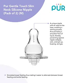 Pur Gentle Touch Slim Neck Nipples Medium Size Pack of 2 - Transparent