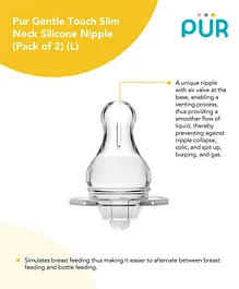 Pur Gentle Touch Slim Neck Nipples Large Size Pack of 2 - Transparent