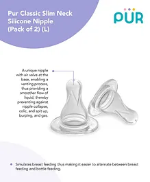 Pur Classic Slim Neck Nipples Large Size Pack of 2 - Transparent