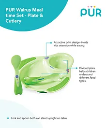 Pur Walrus Plate & Cutlery Meal Time Set - Green