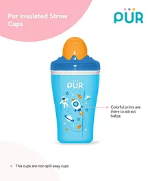 Pur Insulated Straw Cup Space Print - Blue & Yellow