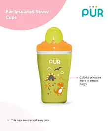 Pur Insulated Straw Cup Dinosarus Print - Green & Yellow