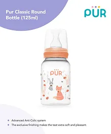 Pur Classic Round Bottle Feeding Fox & Bunny Print Orange - 125 ml 