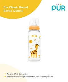 Pur Classic Round Bottle Feeding Giraffe Print Yellow - 250 ml 