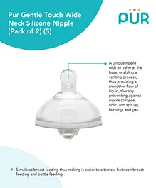 Pur Gentle Touch Wide Neck Nipple Size Small Pack of 2 - Transparent