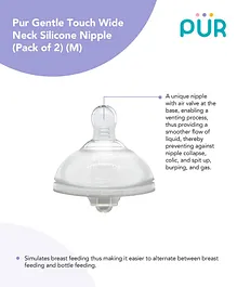 Pur Gentle Touch Wide Neck Nipple Size Large Pack of 2 - Transparent