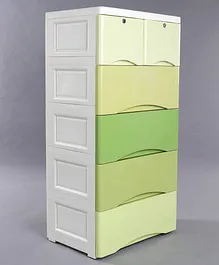 6 Compartment Clothes Toys Storage Organiser With Wheels- Green & White