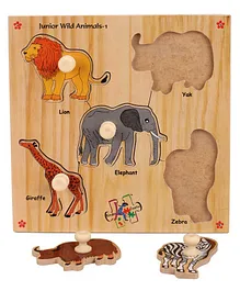 Kinder Creative Wooden Junior Wild Animals With Knobs Puzzle - Multicolor