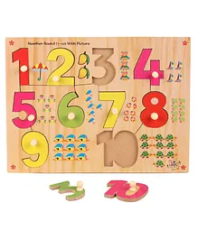Kinder Creative Wooden Number And Picture With Knobs Puzzle (Color May Vary)