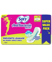 Sofy Antibacteria Extra Long Sanitary Pads - 54 Pieces