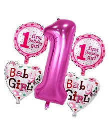Shopperskart Happy First Birthday Foil Balloon Pink - Pack of 5