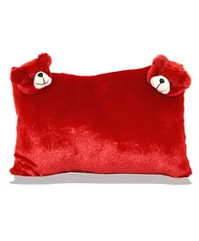 Planet of Toys Rectangle Cushion With Teddy Applique - Red