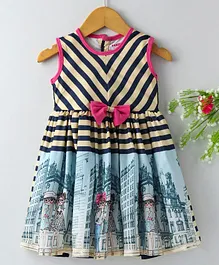 Rassha Striped & Girl Print Sleeveless Dress - Beige