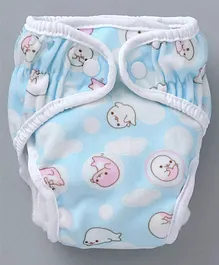 Paw Paw Reusable Small Diaper With Insert Walrus Print - Blue 