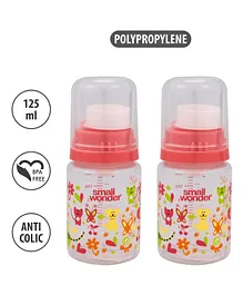 Small Wonder Polypropylene Plastic Feeding Bottle Animal Print Pink Pack of 2 - 125 ml