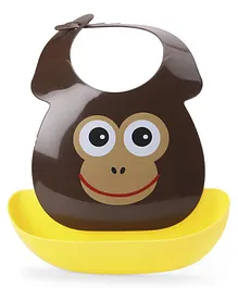 Babyhug Plastic Bib with Detachable Crumb Catcher Chimp - Brown